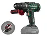 A cordless drill and its battery charger are shown against a white background. The drill is green and black with red accents, and the battery charger is red and black. Podgląd zdjęcia produktu