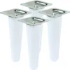 Four white furniture legs with silver mounting plates are arranged in a group against a white background. Produktbild-Vorschau
