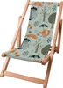 A wooden deck chair with a fabric seat featuring a whimsical forest animal print. Produktbild-Vorschau