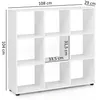 A white cube shelf unit with dimensions indicated by measurement lines and text. Produktbild-Vorschau