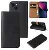 Collage of an iPhone 13 flip case in black and brown, showing different angles and usage. Produktbild-Vorschau