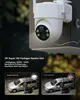 A security camera mounted on a wall at night, with two comparison images showing its night vision capabilities. Produktbild-Vorschau