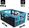 A foldable storage box with dimensions and capacity indicated. Produktbild-Vorschau