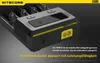 A close-up, angled view of a Nitecore battery charger with text overlays and branding. Produktbild-Vorschau
