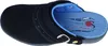 A black clog shoe with blue interior and sole. Produktbild-Vorschau