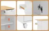 A collage of six close-up images showcasing different features and details of a white kitchen cart with a wooden countertop. Podgląd zdjęcia produktu