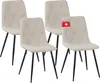 Four beige dining chairs with black legs are arranged in a studio setting. Produktbild-Vorschau