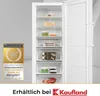 An open white freezer with several drawers filled with frozen food items. A promotional award badge is visible on the left side of the image, and a Kaufland logo is at the bottom. Produktbild-Vorschau