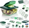 A collage of a kitchen gadget set for preparing salads and vegetables, including a chopper, various blades, and storage containers. Anteprima dell’immagine prodotto