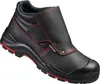 A black work boot with red stitching and red accents on the sole, shown from a side angle against a white background. Produktbild-Vorschau