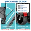 A split image showing details of a foldable transport wagon, with text highlighting its features. Náhľad obrázku produktu