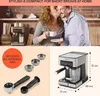 A couple enjoying coffee together, with a collage showing the espresso machine and its accessories. Náhľad obrázku produktu