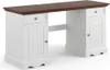 Schreibtisch 155cm, Massivholz in weiß mit Walnuss Optik Produktbild-Vorschau 1