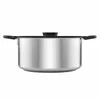 A stainless steel pot with a black lid and handles, shown from the front on a white background. Podgląd zdjęcia produktu