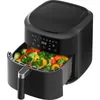 A black air fryer filled with colorful vegetables, with its drawer pulled out. Produktbild-Vorschau
