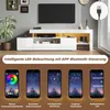 A TV stand with integrated LED lighting, showcasing app control features via smartphone screens. Anteprima dell’immagine prodotto