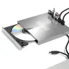 A silver external DVD drive with a CD inserted, connected by USB cables. Produktbild-Vorschau