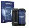 A product shot featuring a smartphone and its packaging, along with a screen protector. Produktbild-Vorschau