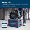 A person is holding a Bosch radio that is stacked on top of two blue L-BOXX cases. Produktbild-Vorschau