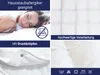 A collage of images showcasing a white duvet, a sleeping woman, and details of the duvet's construction and features. Produktbild-Vorschau