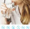 A person drinking water from a glass, with icons indicating water purification benefits at the bottom. Produktbild-Vorschau