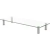 A clear studio shot of a glass monitor stand with silver legs against a white background. Produktbild-Vorschau
