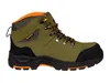 A single green work boot with black and orange accents is shown against a white background. Produktbild-Vorschau