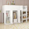 A white loft bed with integrated wardrobe and storage compartments, set up in a child's room with a patterned rug on the floor. Podgląd zdjęcia produktu