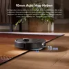 A robotic vacuum cleaner is shown on a rug, with text overlay describing its features. Produktbild-Vorschau