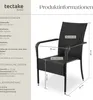 A product information sheet with dimensions and technical data for a chair, alongside an image of the chair with measurement lines. Produktbild-Vorschau