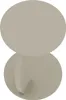 A 3D rendering of a round side table with a C-shaped base. Voir les images du produit