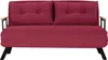 A red sofa bed with two pillows and wooden armrests is shown against a white background. Náhled obrázku produktu