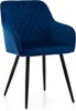 A blue velvet dining chair with black legs is shown against a white background. Produktbild-Vorschau