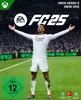 A soccer player in a white jersey with arms outstretched on a soccer field, with game title and logos. Produktbild-Vorschau