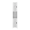 A tall, narrow white cabinet with slatted doors and open shelves, shown against a white background. Produktbild-Vorschau