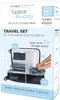 The product packaging for a set of vacuum storage bags for travel, showing a suitcase packed with clothes. Produktbild-Vorschau