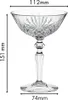 A clear, studio shot of a crystal cocktail glass with dimensions indicated by measurement lines and text. Produktbild-Vorschau