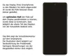 A smartphone with a protective film outline shown next to descriptive text. Produktbild-Vorschau