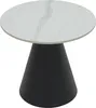 A round side table with a white marble-patterned top and a black conical base, isolated on a white background. Produktbild-Vorschau