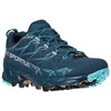 Trailrunning-Schuhe für Damen von La Sportiva; Modell Akyra Woman Gtx in Blau mit grünem Profil. Produktbild-Vorschau