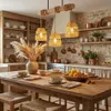 Holz Pendelleuchte 3-flammig Rattan, Boho Hängelampe für Produktbild-Vorschau 2