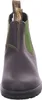 A close-up view of the top part of a brown and green Blundstone boot. Produktbild-Vorschau