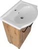 A white ceramic sink with a wooden cabinet base. Podgląd zdjęcia produktu