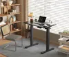 A home office setup with a standing desk, chair, and bookshelf. Produktbild-Vorschau