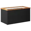 A black poly rattan planter with a wooden frame and a clear glass top, shown against a white background. Voir les images du produit