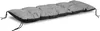 A gray and black tufted bench cushion on a white background. Produktbild-Vorschau