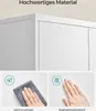 A close-up view of a white cabinet with two inset images showing cleaning and fingerprint resistance. Produktbild-Vorschau