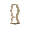 A modern, geometric corner shelf unit made of wood. Produktbild-Vorschau