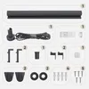An overhead view of various components and accessories for a roller blind, laid out in a grid. Produktbild-Vorschau