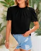 ASKSA Damen Chiffon Blusen Stehkragen Elegant Falten Produktbild-Vorschau 6